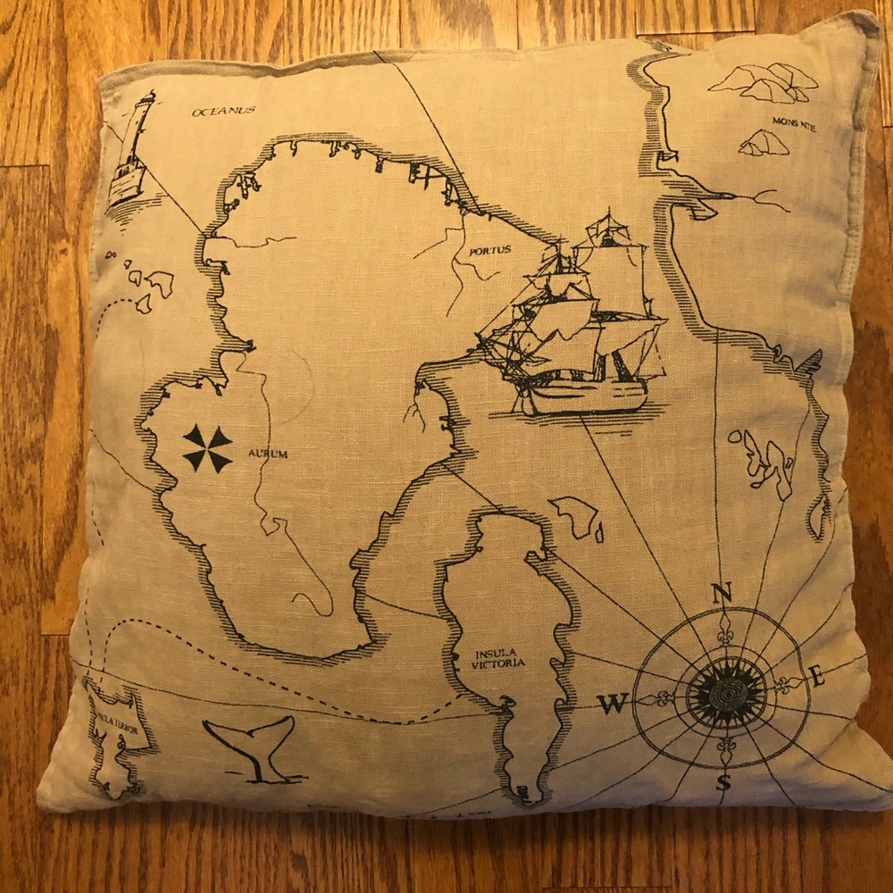 Beige Vintage Map-Style Throw Pillows (Set of 2)